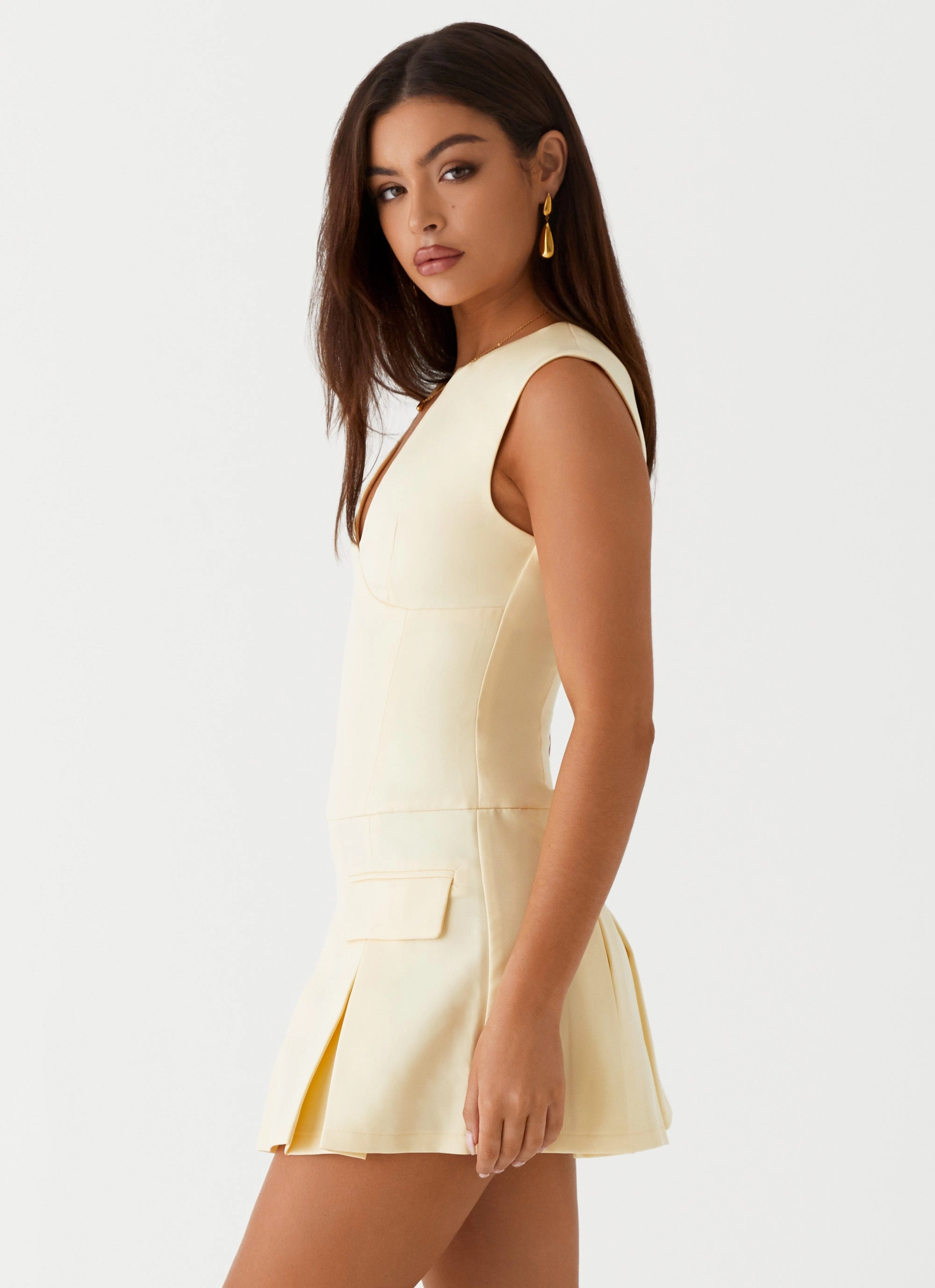 Cassia Mini Dress - Yellow Trendy wrap gown Youthful Style