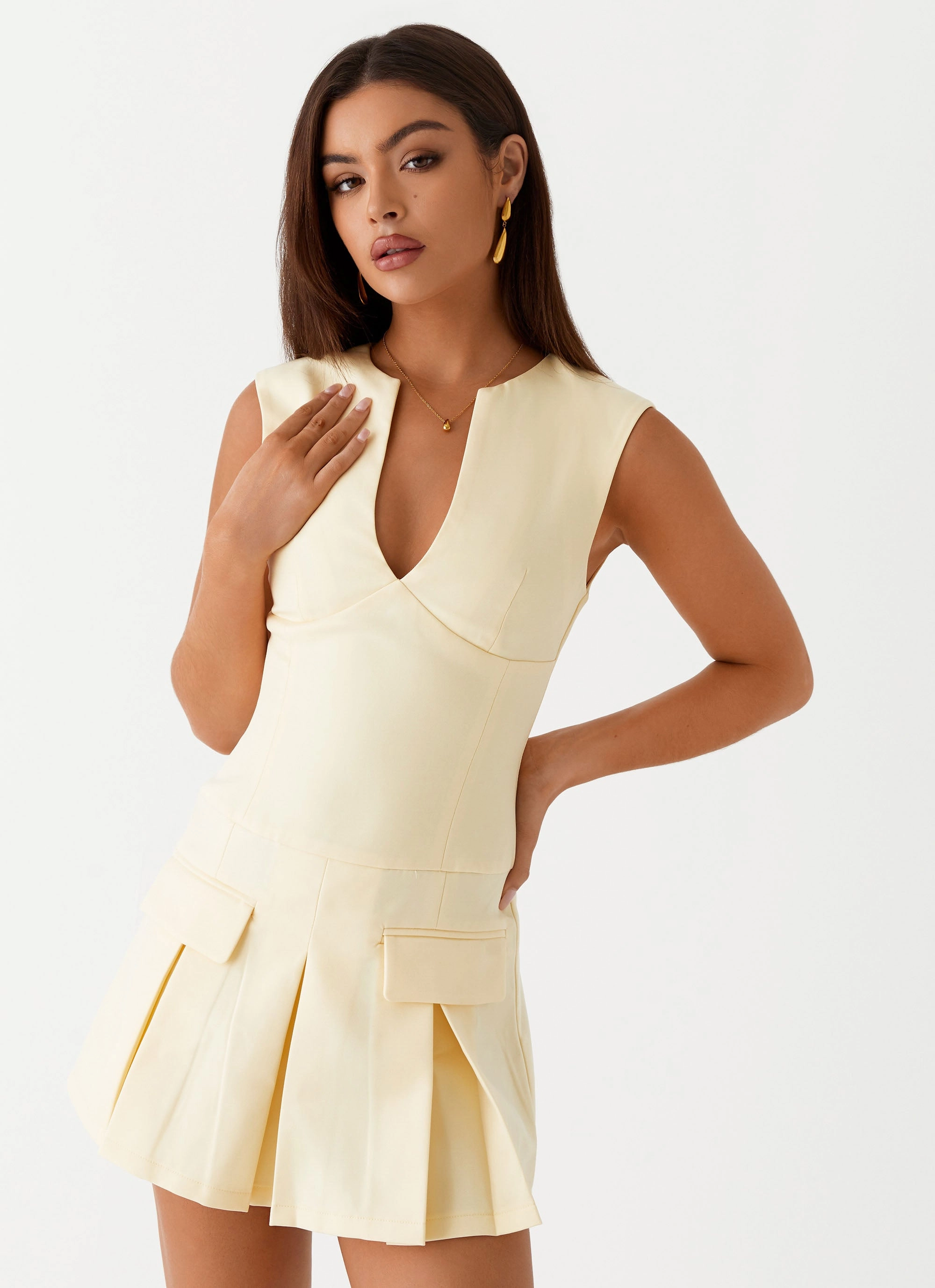 Premium Fabric Versatile Style Cassia Mini Dress - Yellow