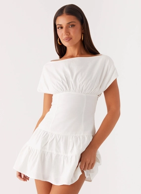 Cape Sleeve Ember Haze Boat Neck Mini Dress - Off White Ember Haze Boat Neck Mini Dress - Off White Smile Soft