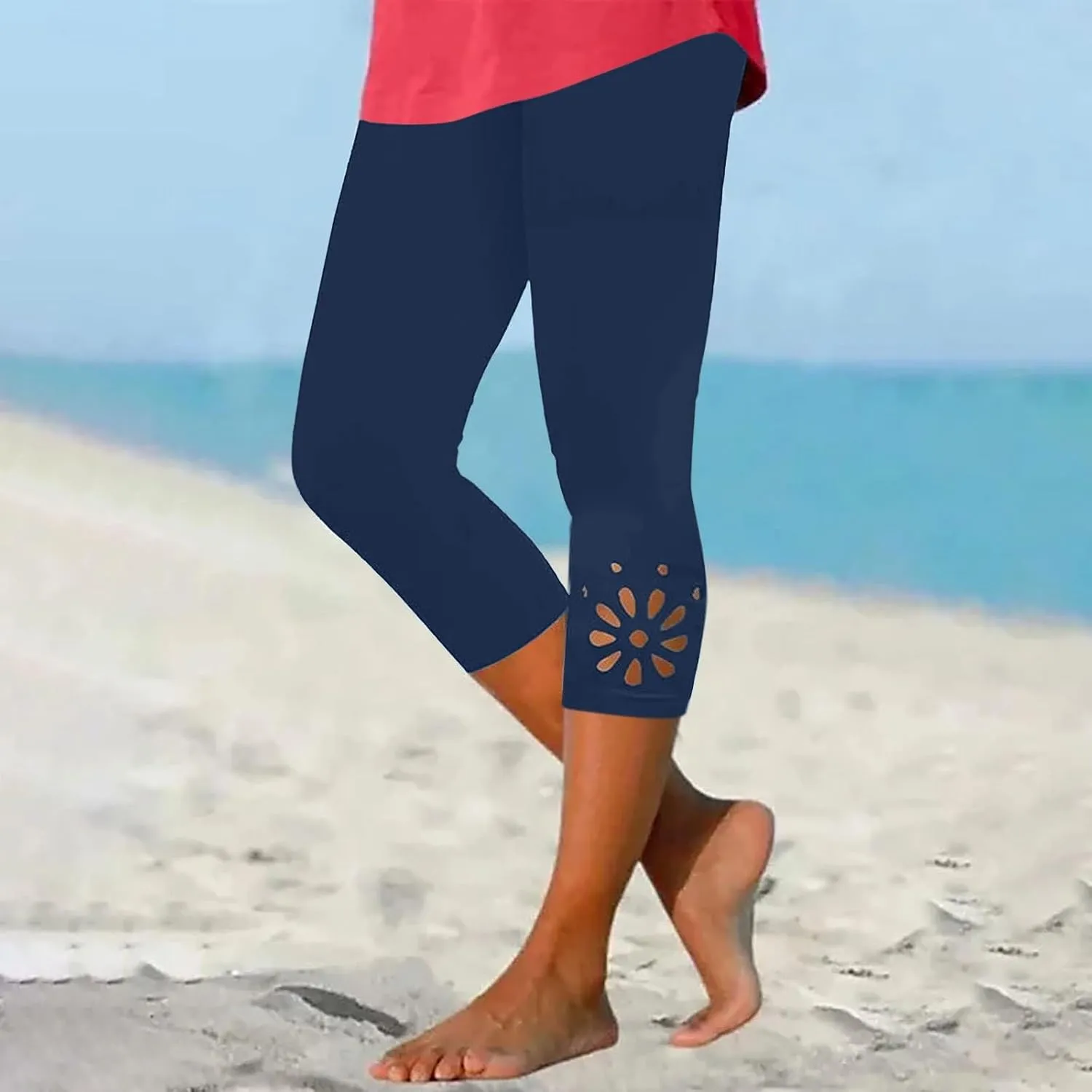 Capri Leggings for Women Knee Length Capri Leggings 2024 Summer Cropped Pants Casual Solid Comfy Capris Capri