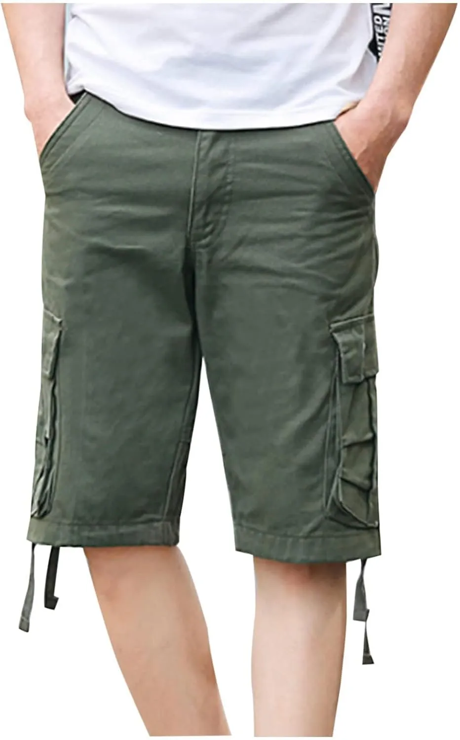 Cargo Shorts Mens Bermuda Short Knee Length Summer Multi-Pocket Utility Cargo Work Short Hiking Pants Activewear