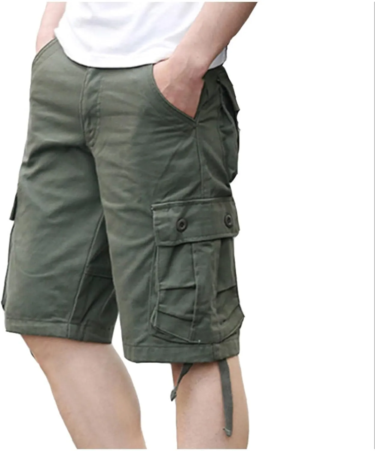 Cargo Shorts Mens Bermuda Short Knee Length Summer Multi-Pocket Utility Cargo Work Short Hiking Pants Activewear