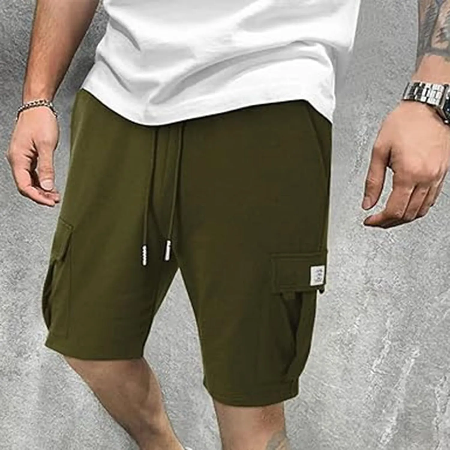 Cargo Sweat Shorts for Men Drawstring Elastic Waist Jogger Shorts Summer Comfy Casual Activewear Trendy Streetwear