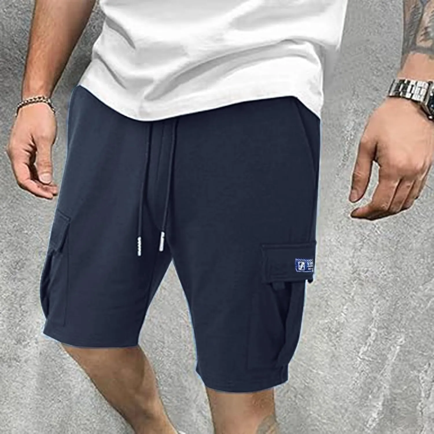 Cargo Sweat Shorts for Men Drawstring Elastic Waist Jogger Shorts Summer Comfy Casual Activewear Trendy Streetwear