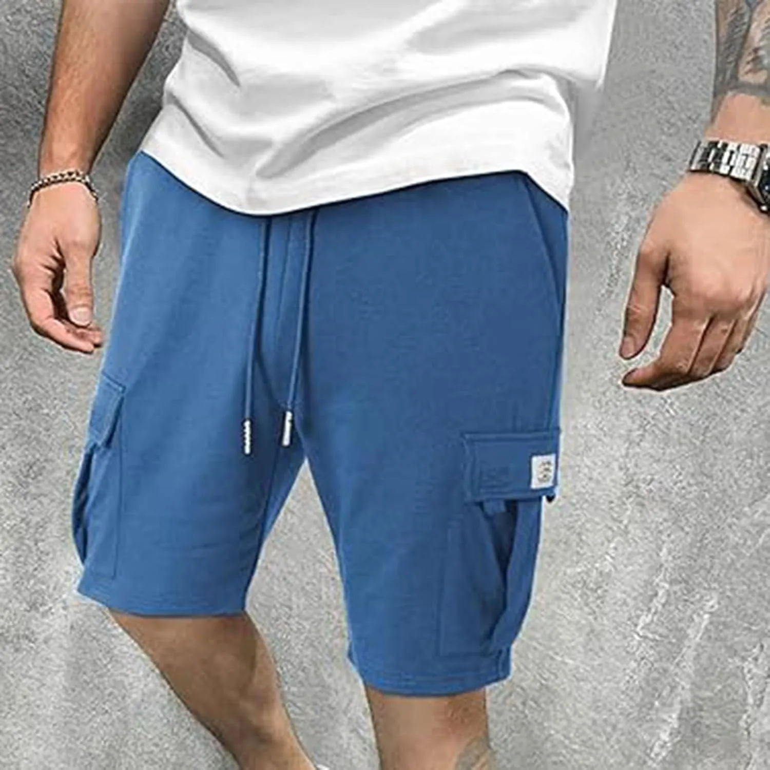 Cargo Sweat Shorts for Men Drawstring Elastic Waist Jogger Shorts Summer Comfy Casual Activewear Trendy Streetwear