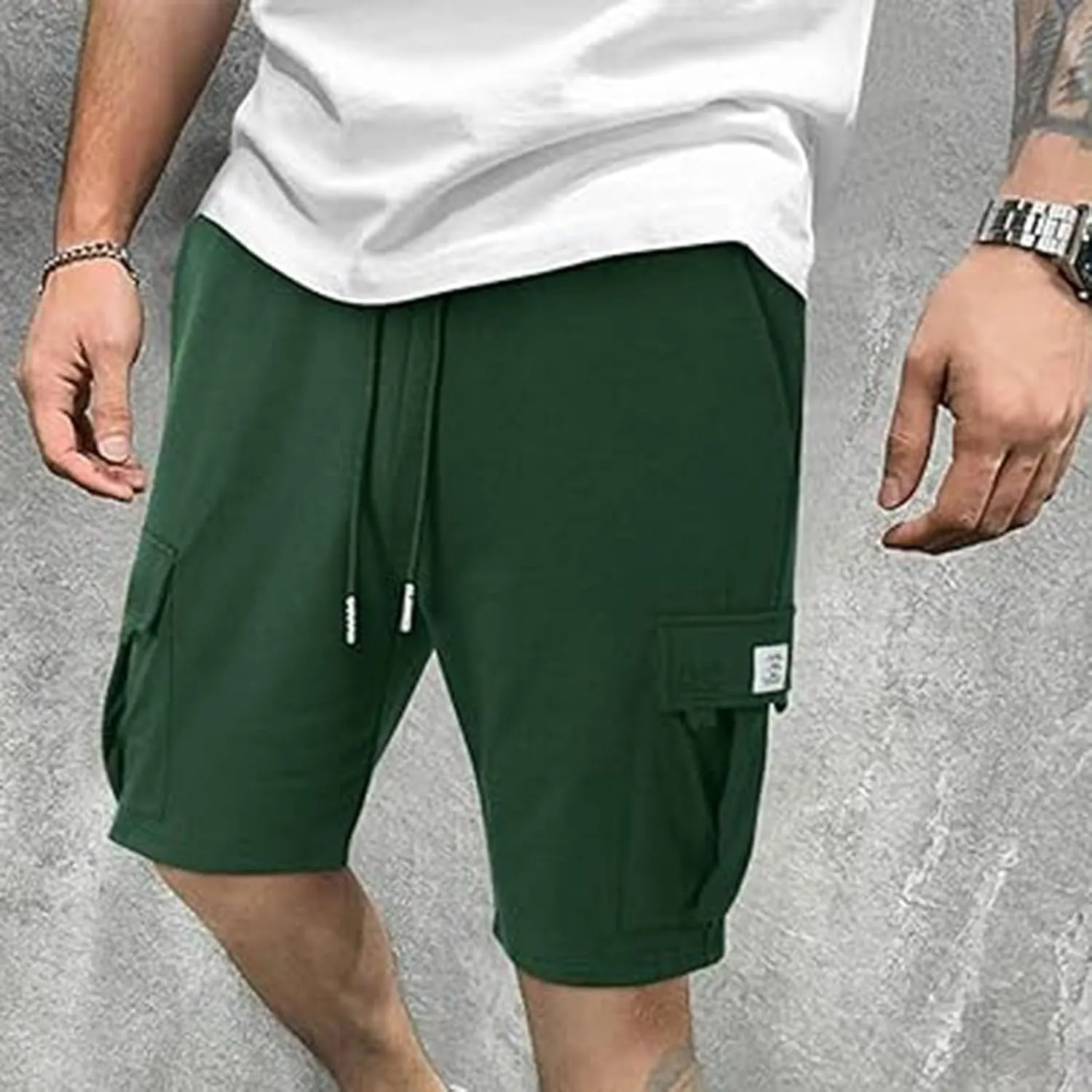 Cargo Sweat Shorts for Men Drawstring Elastic Waist Jogger Shorts Summer Comfy Casual Activewear Trendy Streetwear
