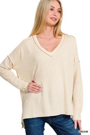 Carly Corded Rib Long Sleeve Hi-low V Neck Top S-XL Quality made Easy Wear Option Carly Corded Rib Long Sleeve Hi-low V Neck Top S-XL