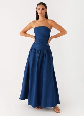 Carmel Denim Maxi Dress - Indigo AllDay Comfort Fit Carmel Denim Maxi Dress - Indigo Rose Soft Delicate Lines