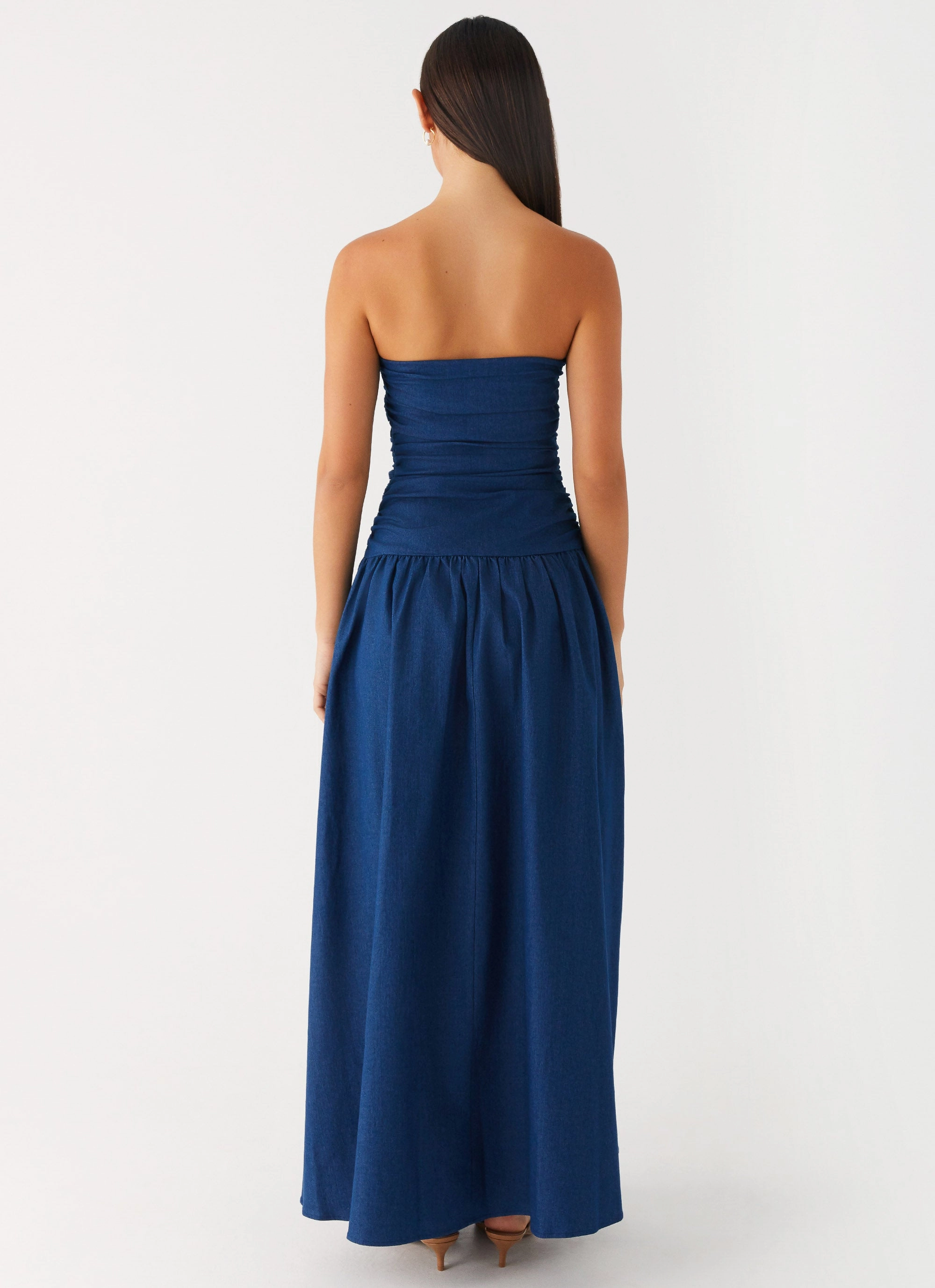Dual Tones Carmel Denim Maxi Dress - Indigo