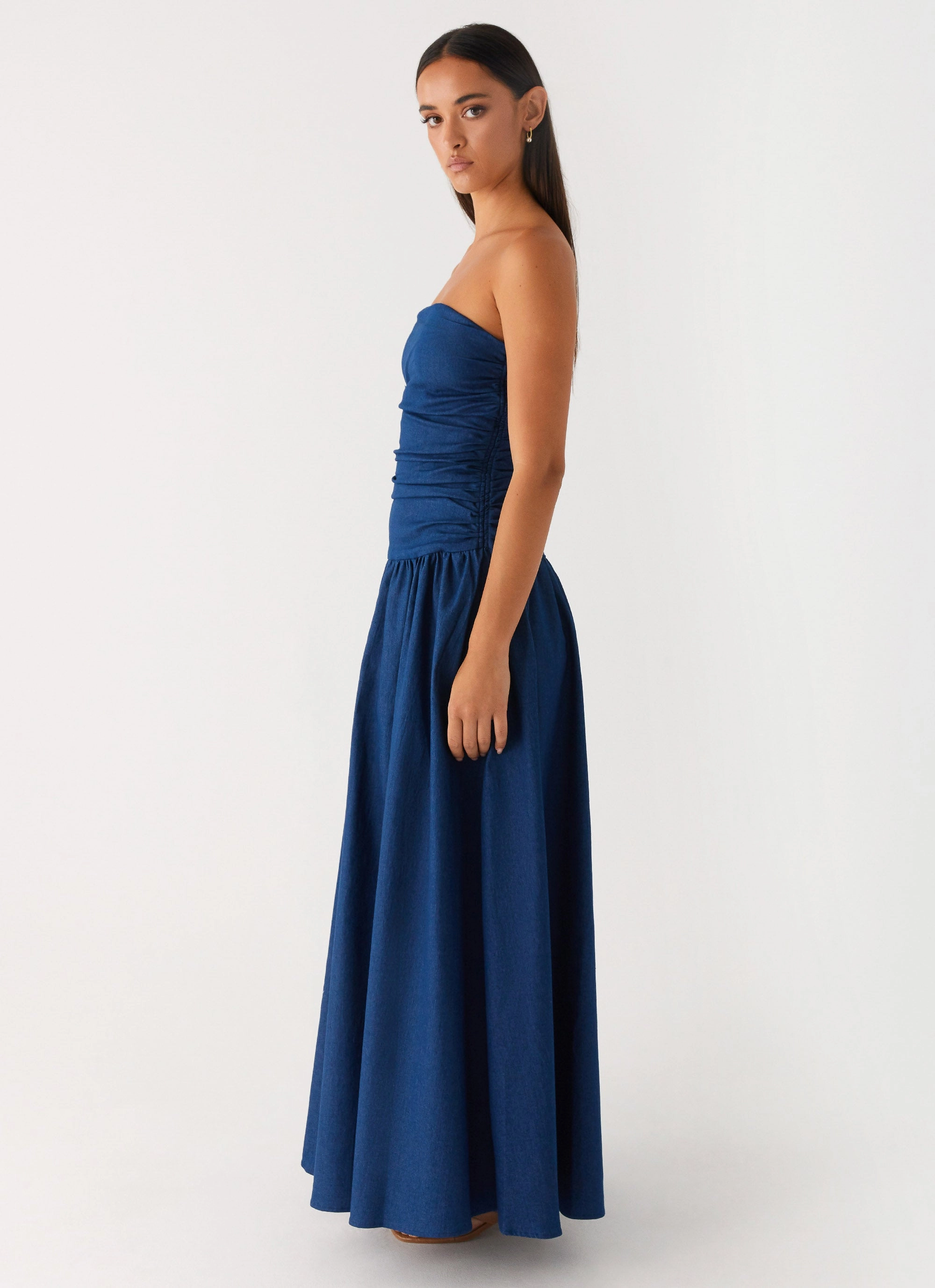 Carmel Denim Maxi Dress - Indigo High-Low-Hem