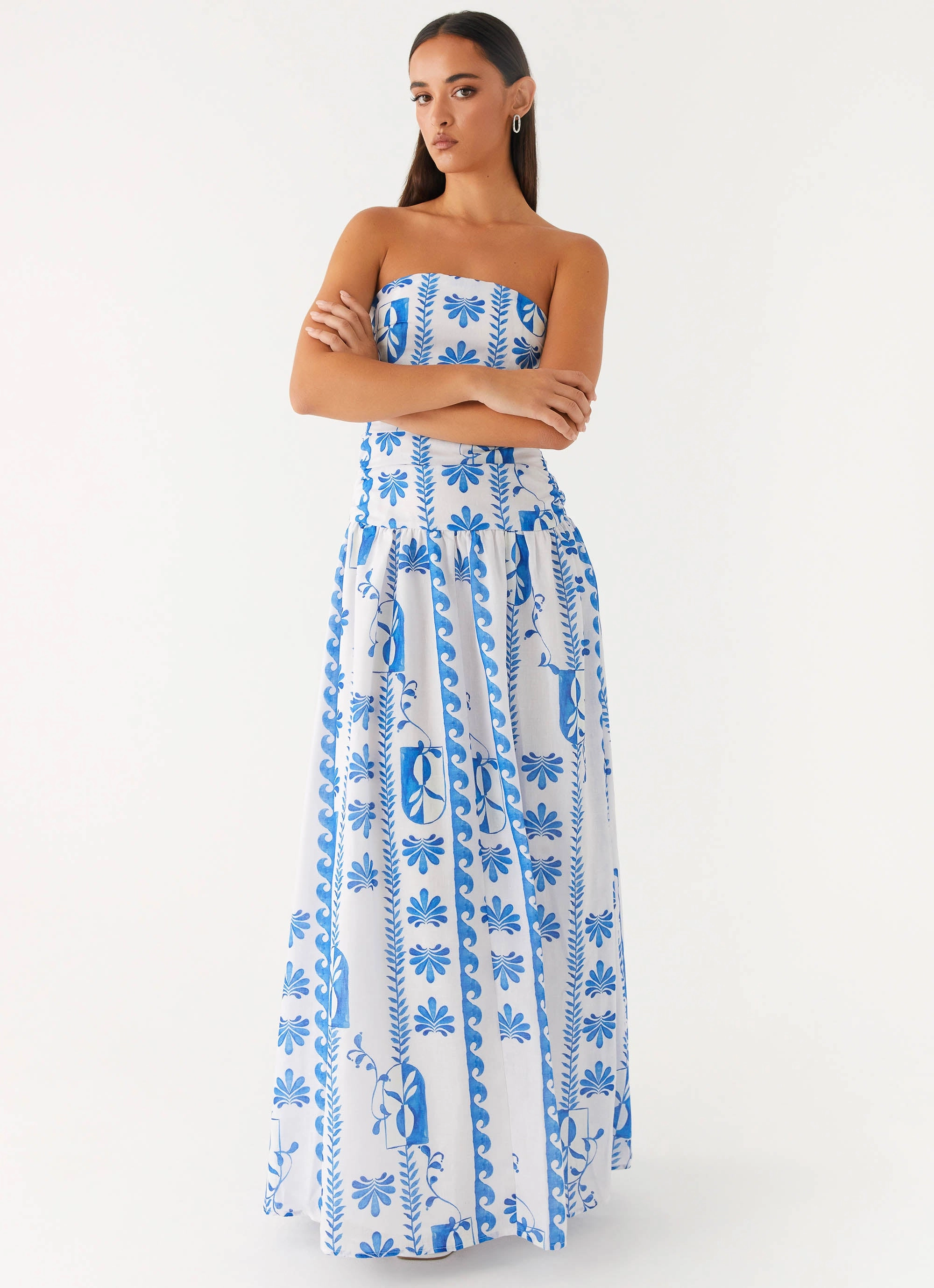 Carmel Maxi Dress - Floral Wave Empire-Waist Sophisticated Waist