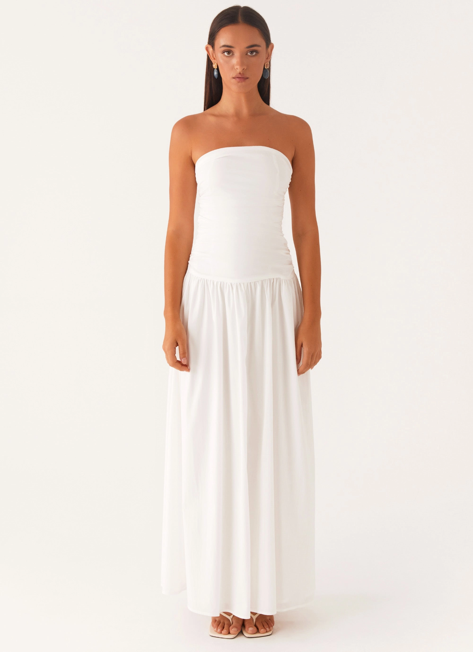 Chic Harmony Sleeve Light Carmel Maxi Dress - White