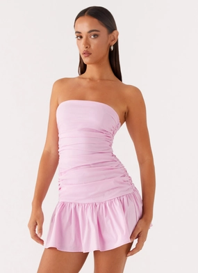Carmel Mini Dress - Pink Luxe Fabric Carmel Mini Dress - Pink Scalloped-Edge