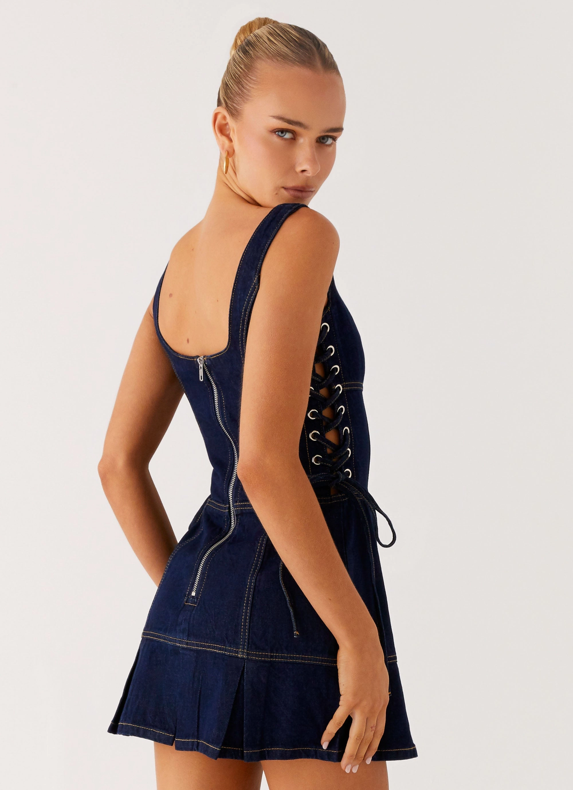 Preston Mini Dress - Indigo Flared shape