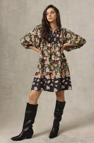 Casual apparel Melinda Print Dress in Black Glossy Fabric Versatile occasion dress Melinda Print Dress in Black