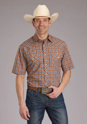 Casual Appeal Roper Mens 2411 Plaid Rust Cotton Blend S/S Shirt Comfortable Fabric Roper Mens 2411 Plaid Rust Cotton Blend S/S Shirt