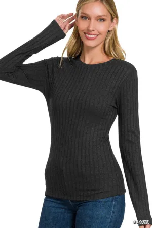 Casual Comfort Look Rhonda Ribbed Long Sleeve Round Neck Top Minimalist purity Flexible Weave Rhonda Ribbed Long Sleeve Round Neck Top