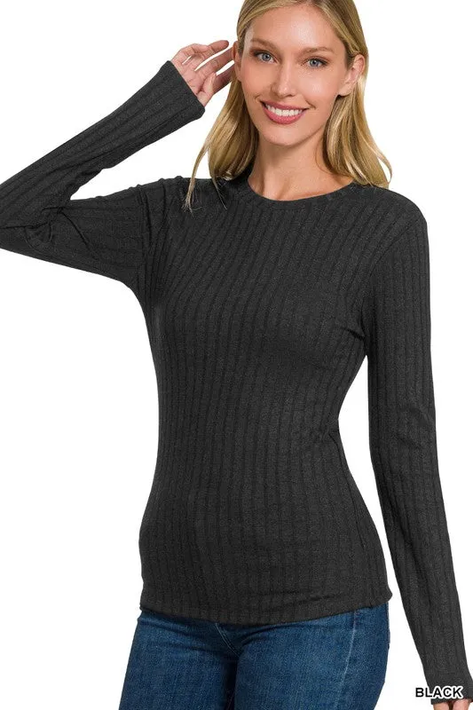 Rhonda Ribbed Long Sleeve Round Neck Top Sporty Comfort