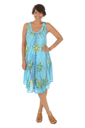 Casual Comfort Palm Tree Tie-Dye Sleeveless Dress Palm Tree Tie-Dye Sleeveless Dress Slim Form Warm Pink