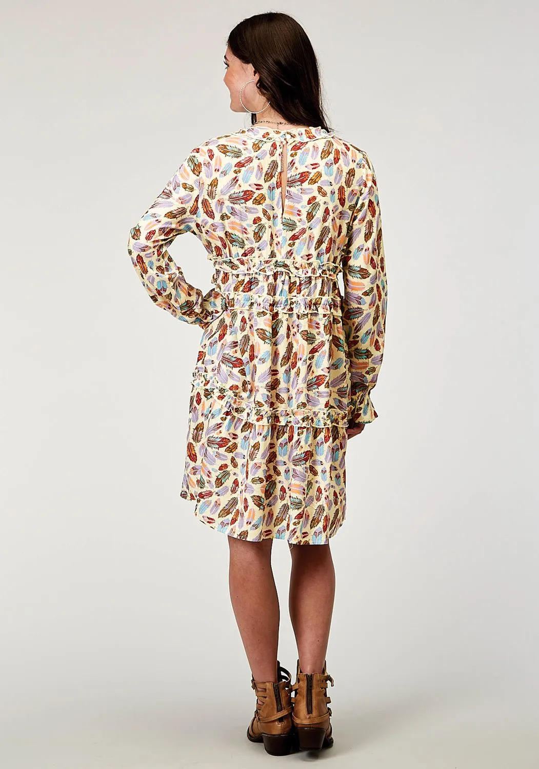 Day To Night Roper Womens 1990 Feather Toss Multi-Color 100% Rayon L/S Dress