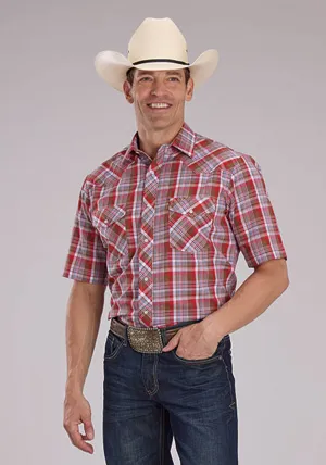 Casual Comforts Roper Mens 2487 Western Plaid Brown/Red Cotton Blend S/S Shirt Cozy Option Roper Mens 2487 Western Plaid Brown/Red Cotton Blend S/S Shirt