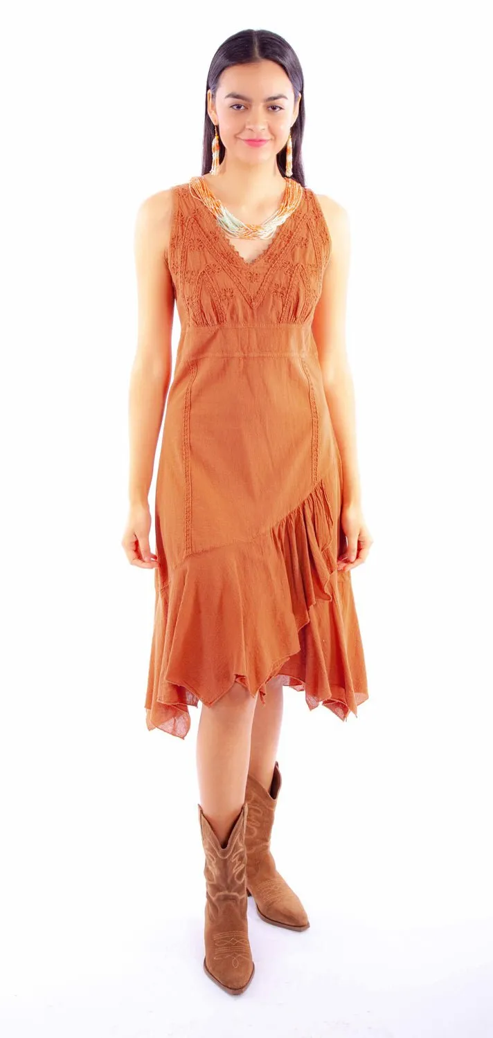 Scully Womens Ruffle Bottom Ginger 100% Cotton S/L Dress M Faded Wash