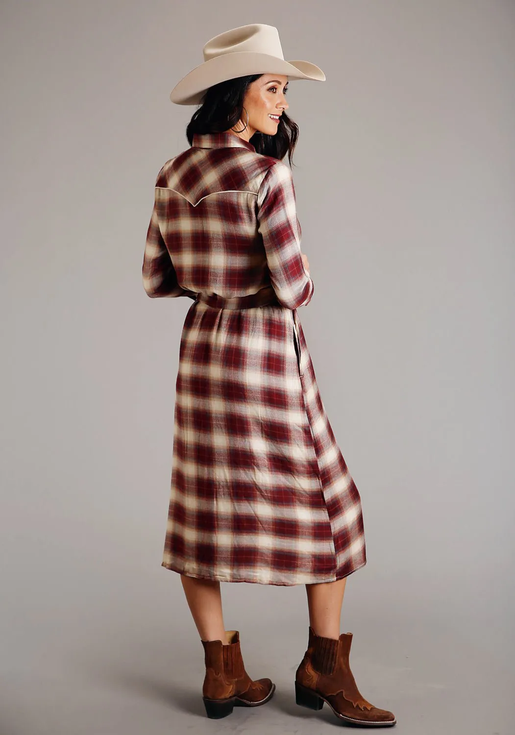 Stetson Womens Black Cherry Ombre Red 100% Rayon L/S Dress Timeless Match