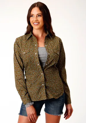 Casual Edge Roper Womens Brown/Turquoise Cotton Blend Mini Floral L/S Shirt Roper Womens Brown/Turquoise Cotton Blend Mini Floral L/S Shirt Autumn Days Outdoor Enthusiast Streetwear Fan