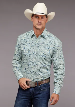Casual Elegance Stetson Mens 2034 Tonal Paisley Blue 100% Cotton L/S Shirt Stetson Mens 2034 Tonal Paisley Blue 100% Cotton L/S Shirt Seamless Shoulder Construction