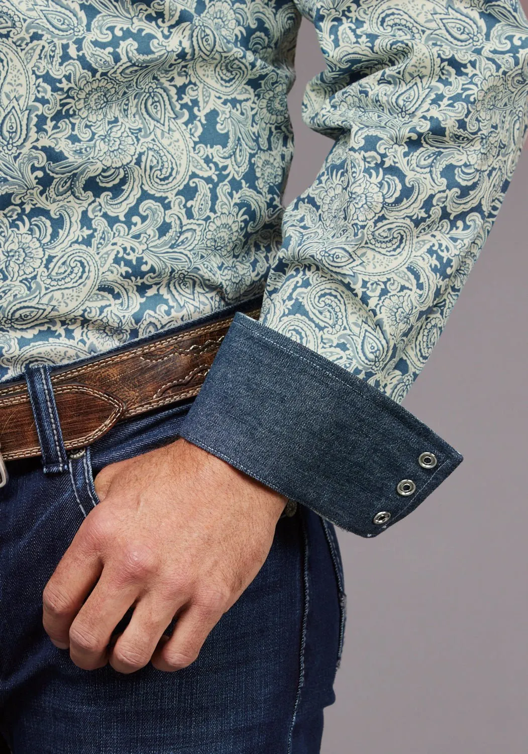 Stetson Mens 2034 Tonal Paisley Blue 100% Cotton L/S Shirt Corporate Event