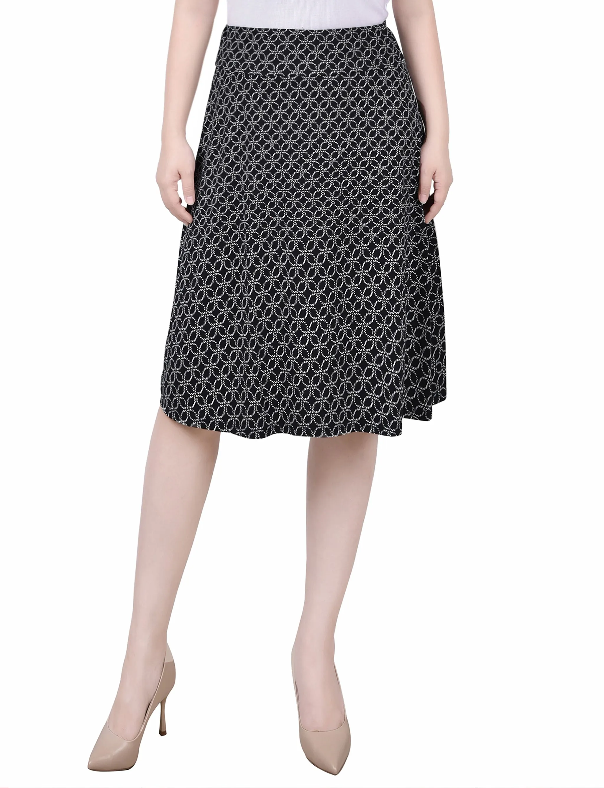 Airy Silk Comfortable Style Petite Wide Waisted Knee Length Skirt