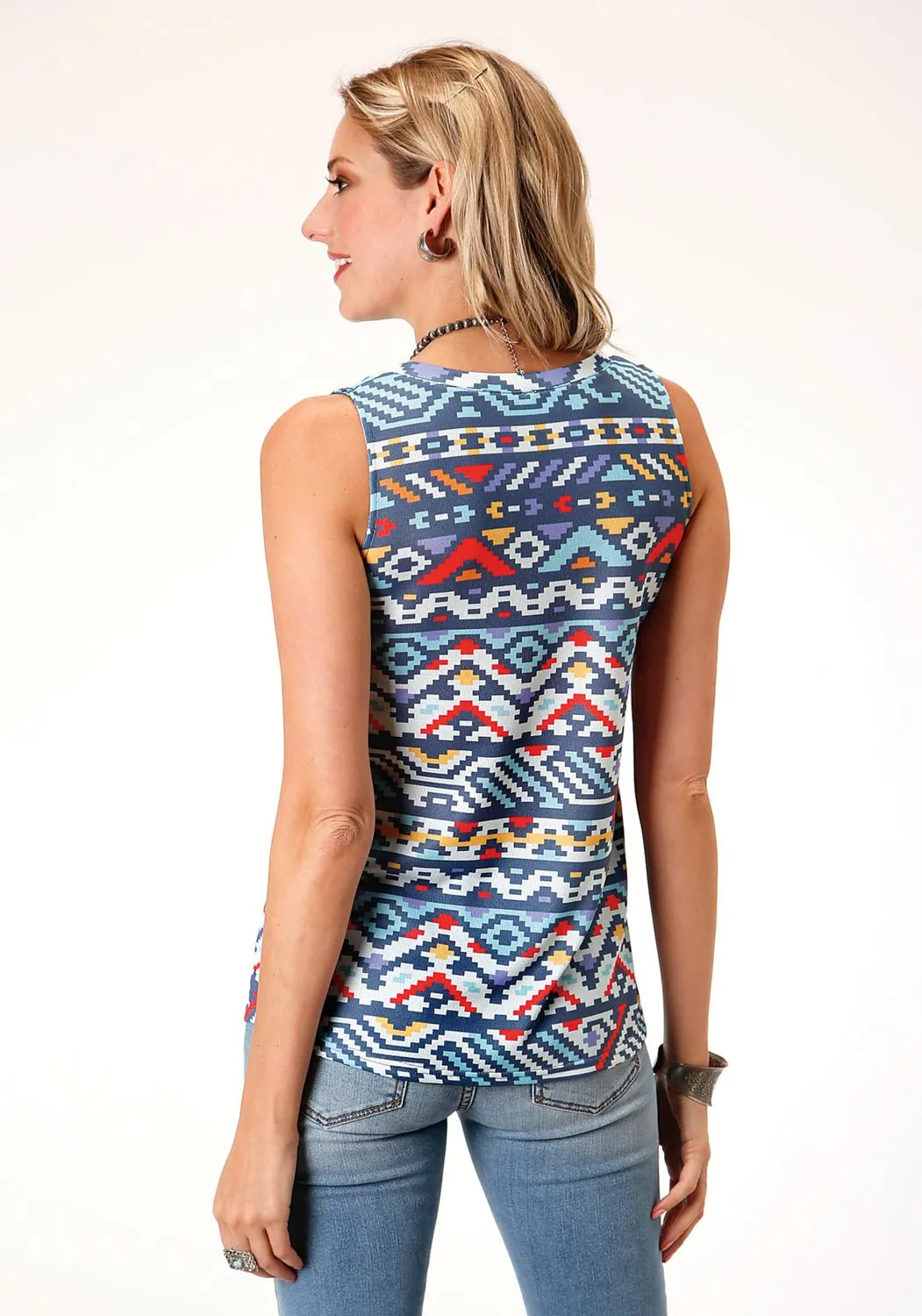 Sophisticated Look Roper Womens Multi-Color Polyester Aztec Knit S/L Tank Top