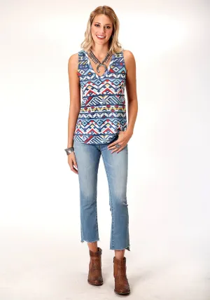 Casual Fit Roper Womens Multi-Color Polyester Aztec Knit S/L Tank Top Roper Womens Multi-Color Polyester Aztec Knit S/L Tank Top Multi Pocket Utility Active Wear