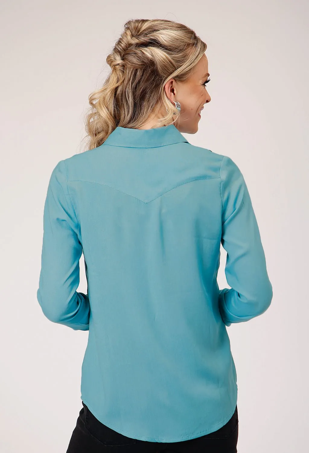 Stylish Design Perfect Layering Roper Womens Floral Challis Blue 100% Rayon L/S Blouse