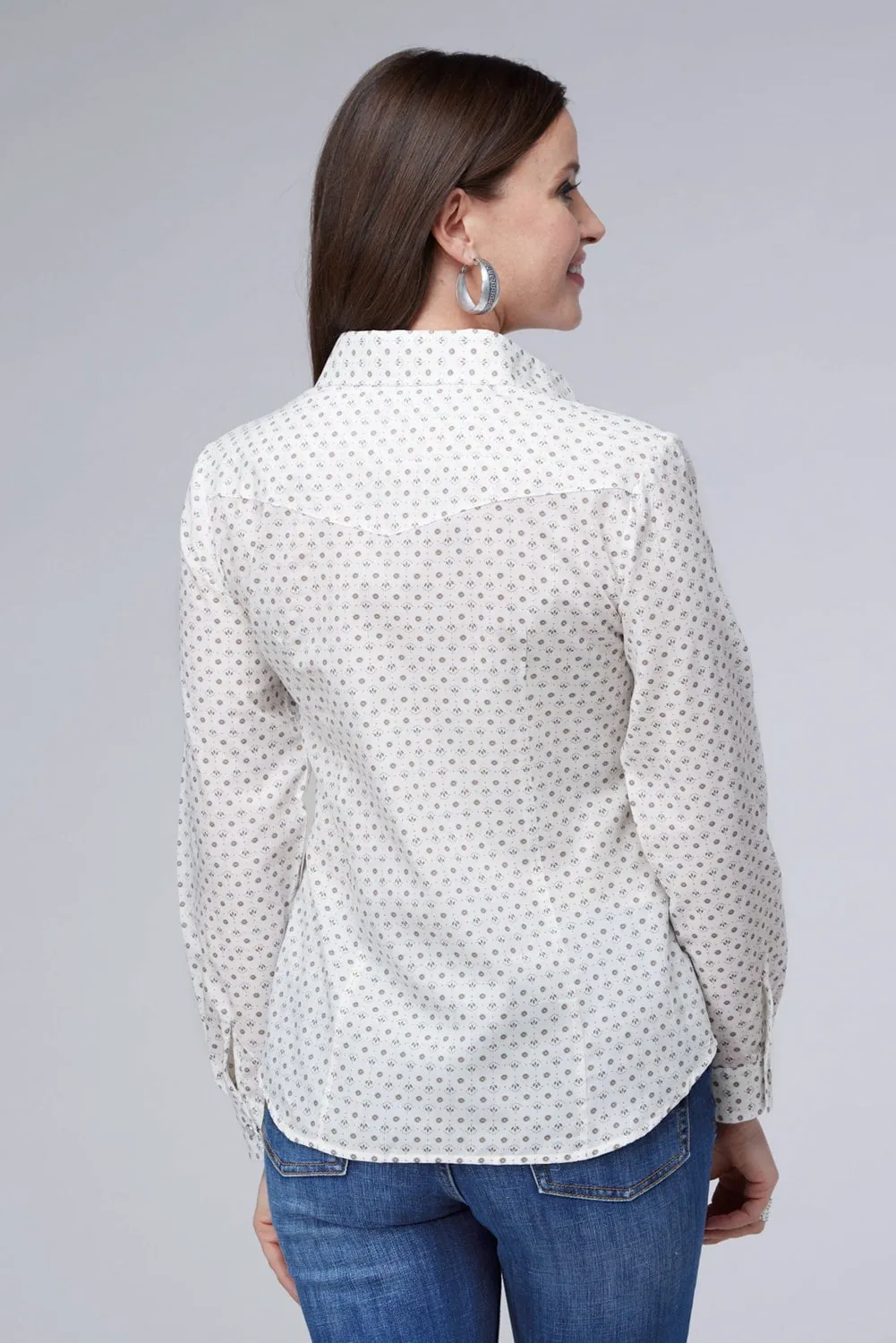 Wardrobe Must-Have Roper Womens 2065 Mini Floral White Cotton Blend L/S Shirt