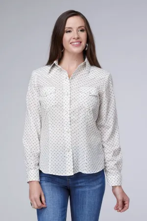 Casual Look Roper Womens 2065 Mini Floral White Cotton Blend L/S Shirt Roper Womens 2065 Mini Floral White Cotton Blend L/S Shirt Modern Appeal high-low hem