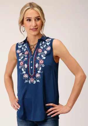Casual Look Roper Womens Floral embroidery Navy 100% Polyester S/L Blouse Formal Elegance Roper Womens Floral embroidery Navy 100% Polyester S/L Blouse