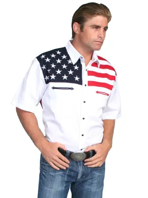 Casual Look Scully Western Mens White 100% Cotton S/S American Flag Western Shirt Scully Western Mens White 100% Cotton S/S American Flag Western Shirt Relaxed Fit Fashion Layer