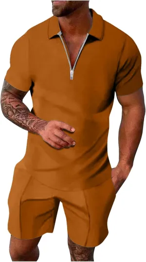 Casual Printed Outfits for Men 2 Piece Set Short Sleeve Polo Shirts Shorts Set Summer Beach Leisure Outdoor Tracksuits