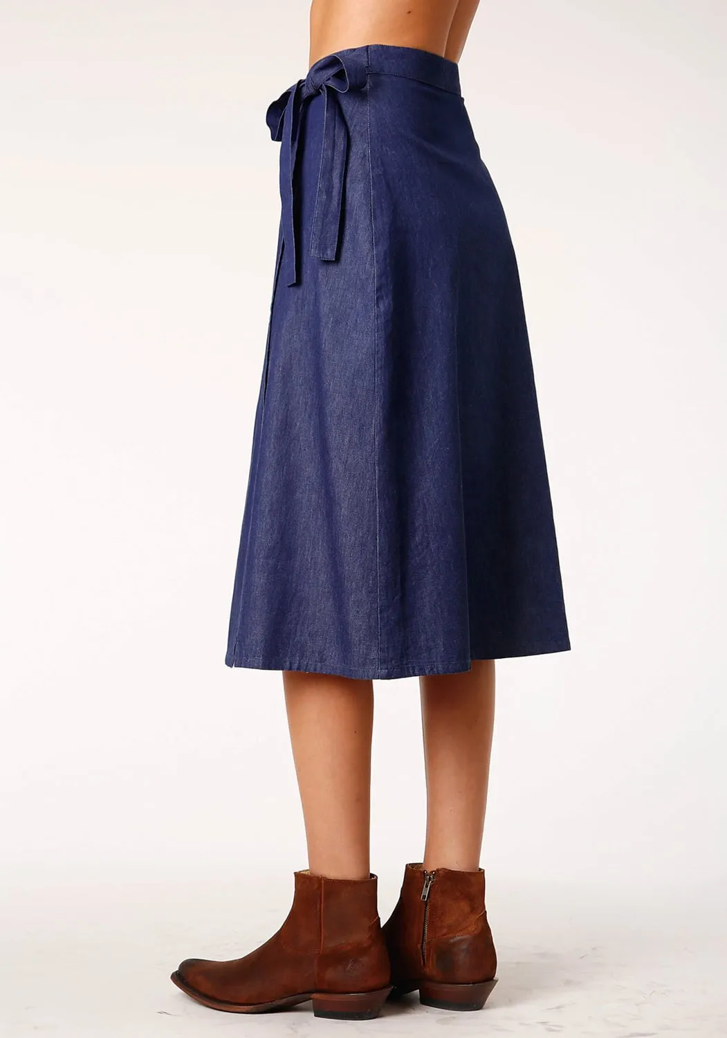 Roper Womens Indigo Denim 100% Cotton Wrap Self Ties Skirt Stylish Fit Smooth Lightweight