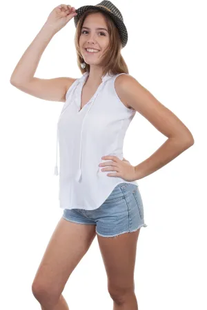 Casual Style Scully Womens White 100% Cotton Pullover V S/L Blouse Scully Womens White 100% Cotton Pullover V S/L Blouse Sophisticated Style Tropical theme