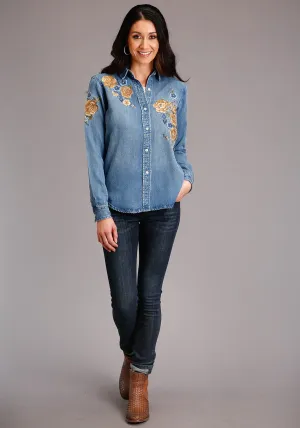 Casual Touch Stetson Womens Blue Denim Floral Embroidery L/S Blouse Stetson Womens Blue Denim Floral Embroidery L/S Blouse Flawless Look