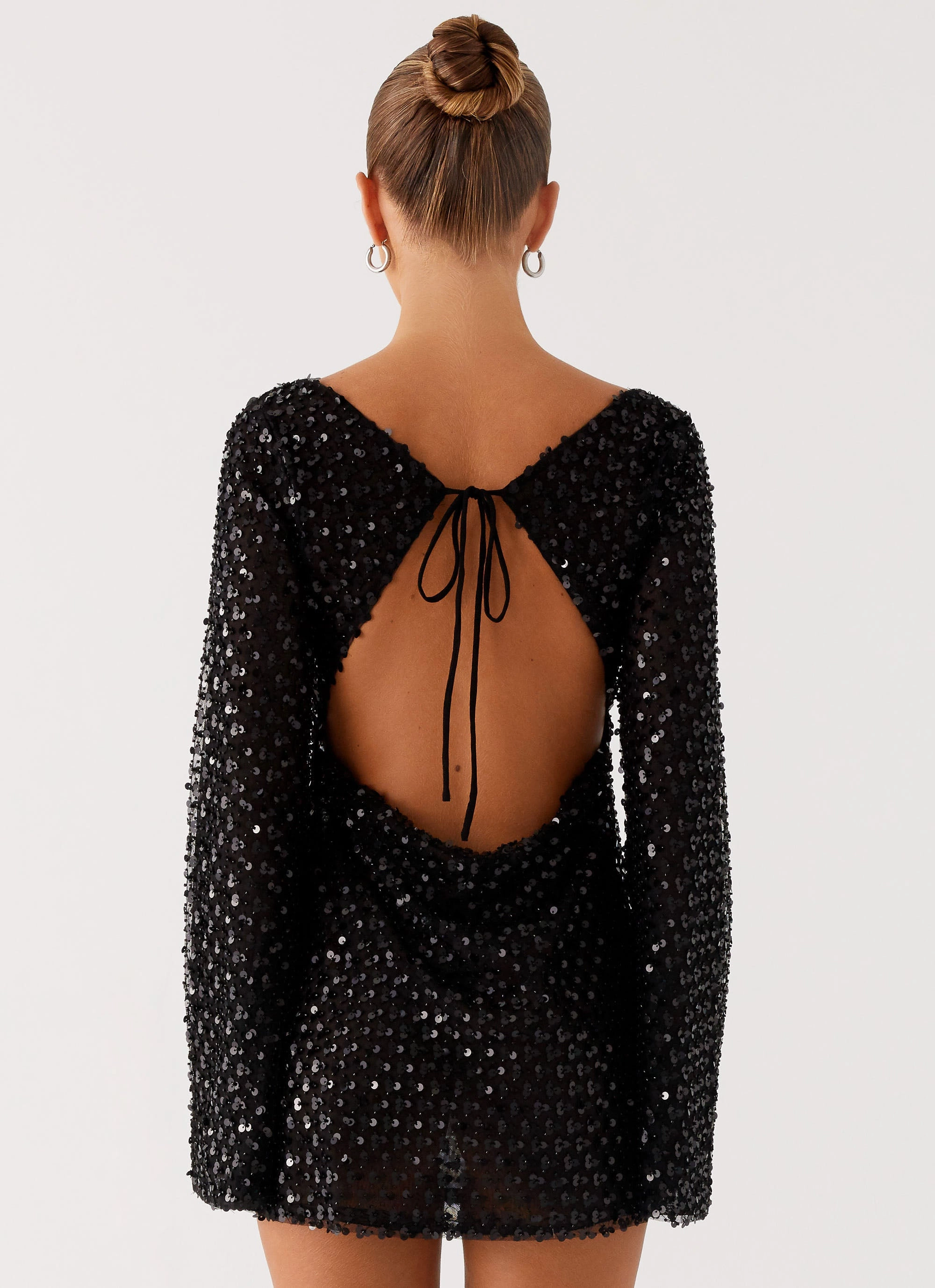 Edessa Sequin Mini Dress - Black Chic Waistband Design