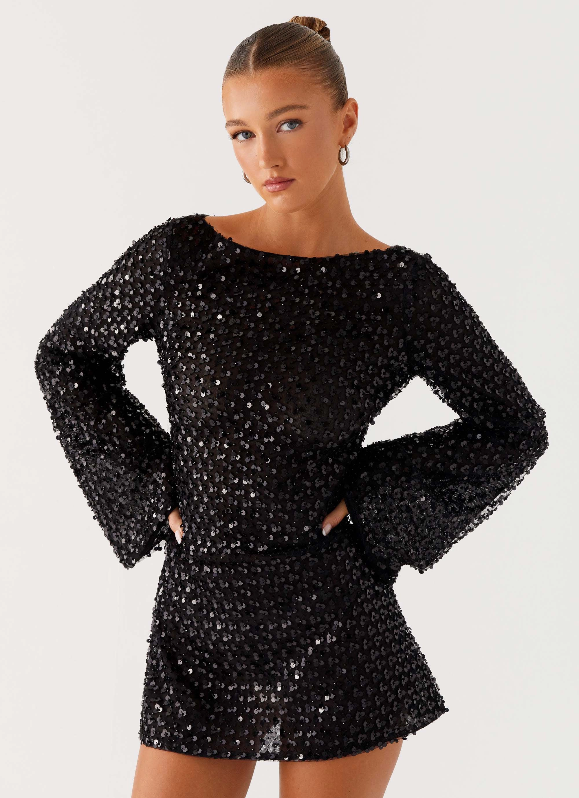 Rose Soft Relaxed day dress Edessa Sequin Mini Dress - Black