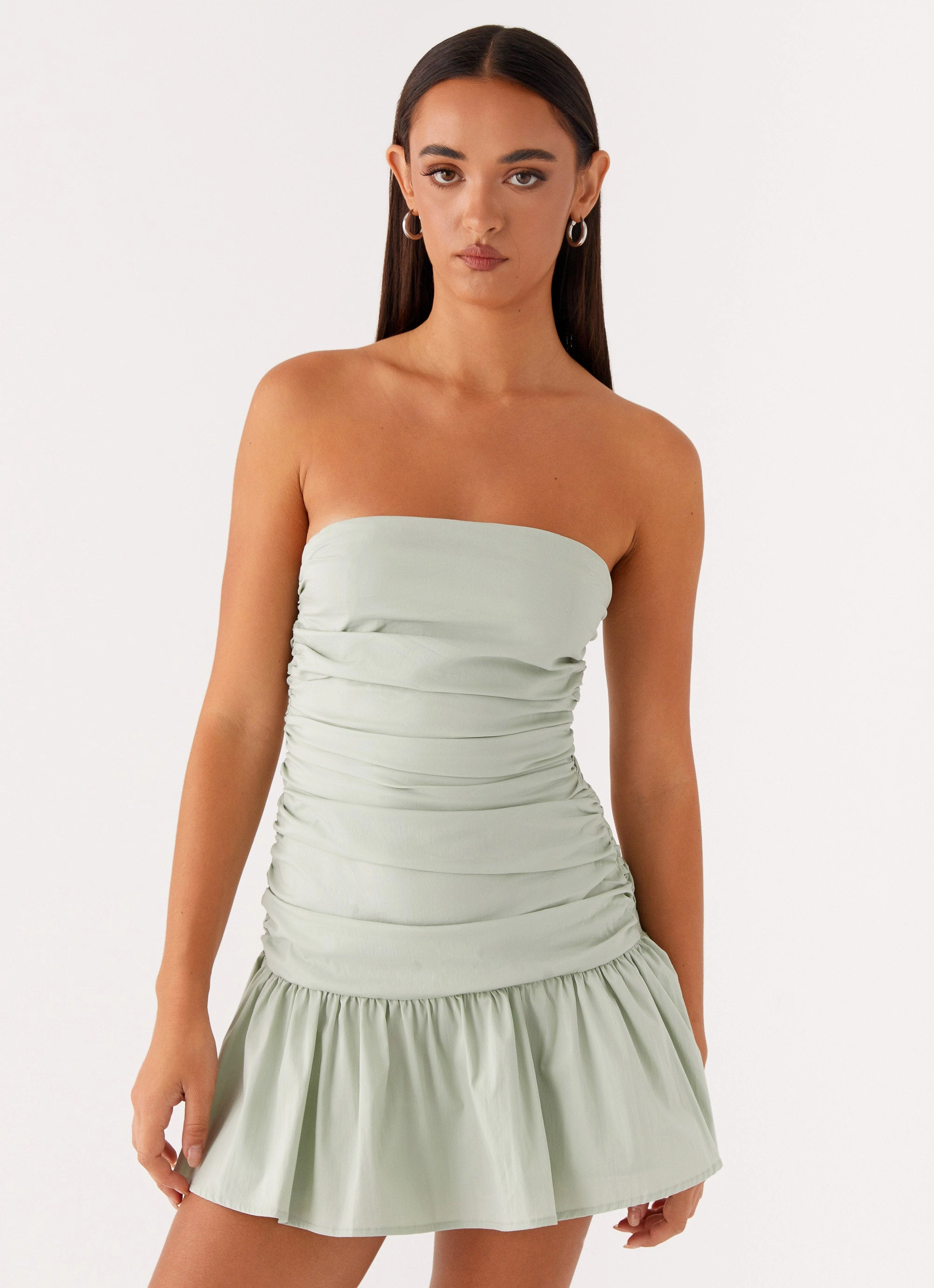 Flattering Wearable Carmel Mini Dress - Sage