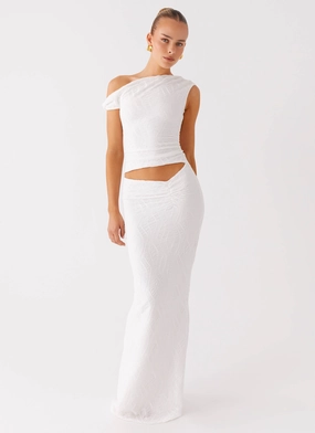 Casual Comfort Look Galantis One Shoulder Maxi Dress - White Comfortable Cut Fit Easy Galantis One Shoulder Maxi Dress - White