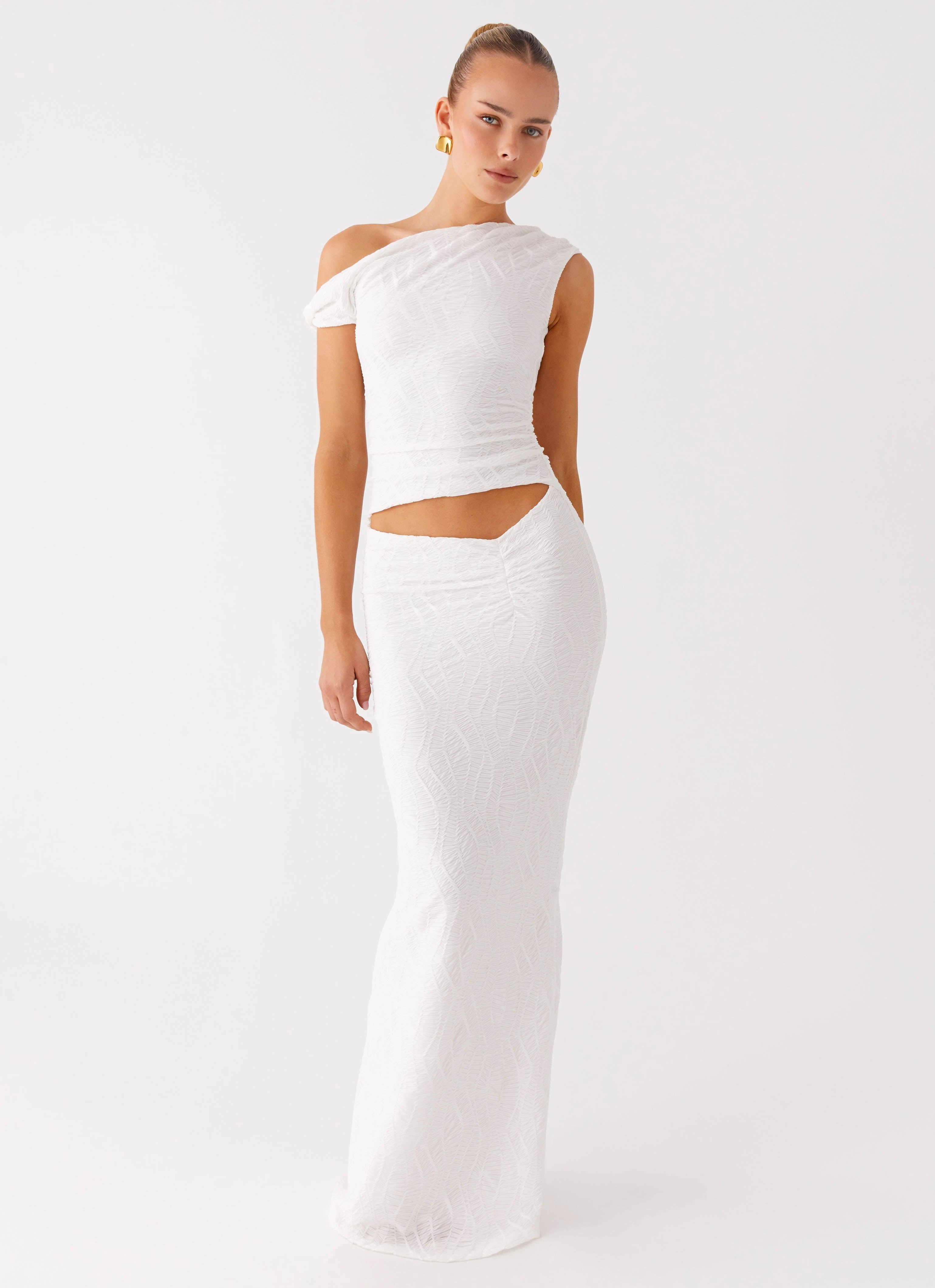 Comfortable Cut Fit Easy Galantis One Shoulder Maxi Dress - White