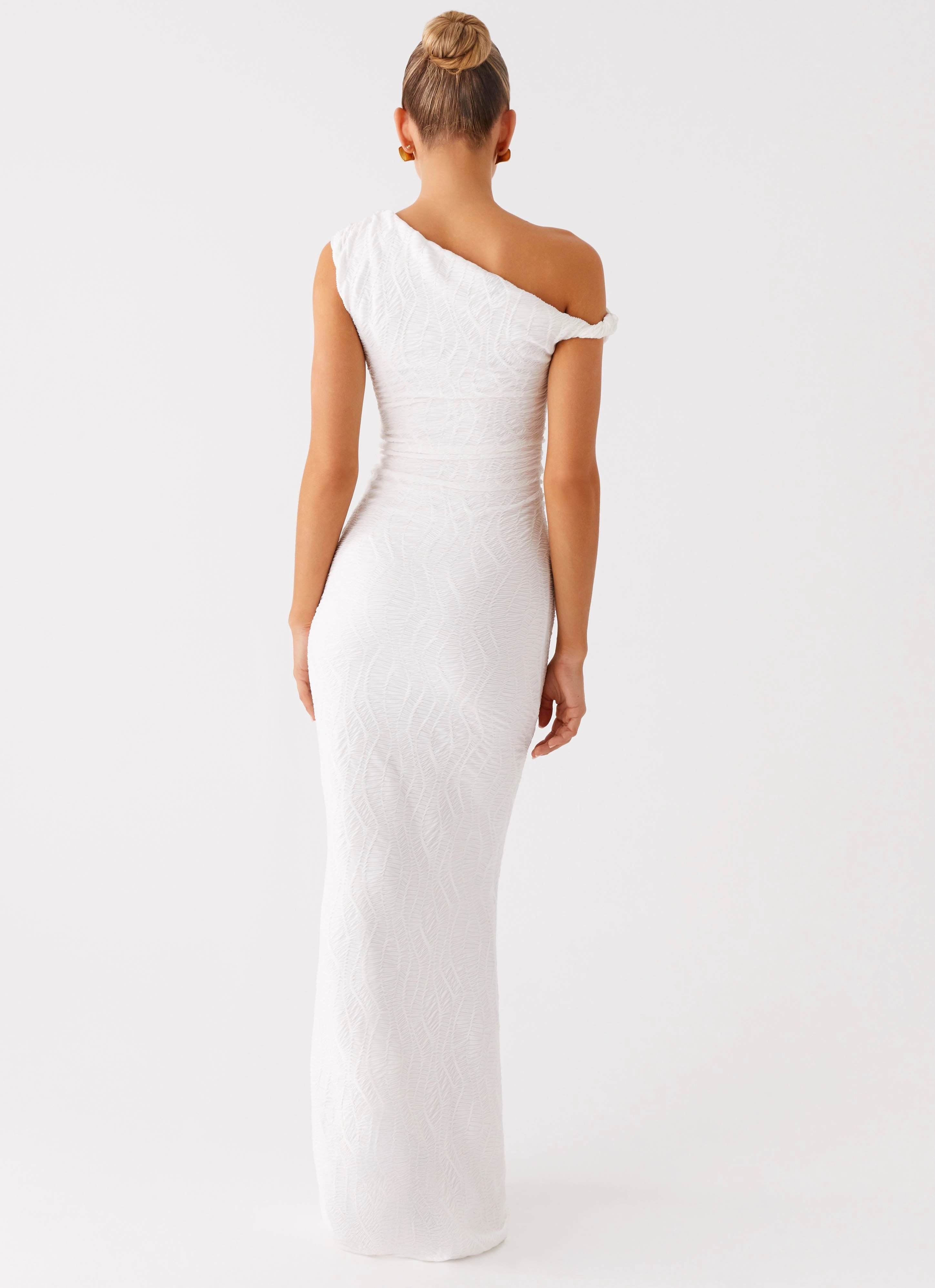 Playful-Detail Soft-Lining Galantis One Shoulder Maxi Dress - White