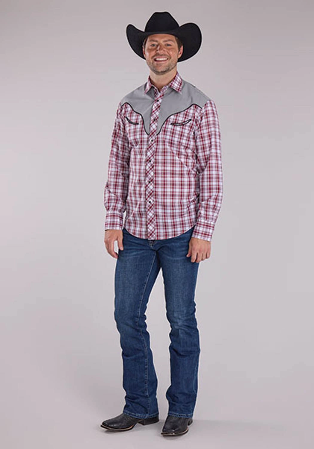 Lounge Wear Seamless Shoulder Roper Mens 2485 Southwestern Cross Red/Grey Cotton Blend L/S Shirt