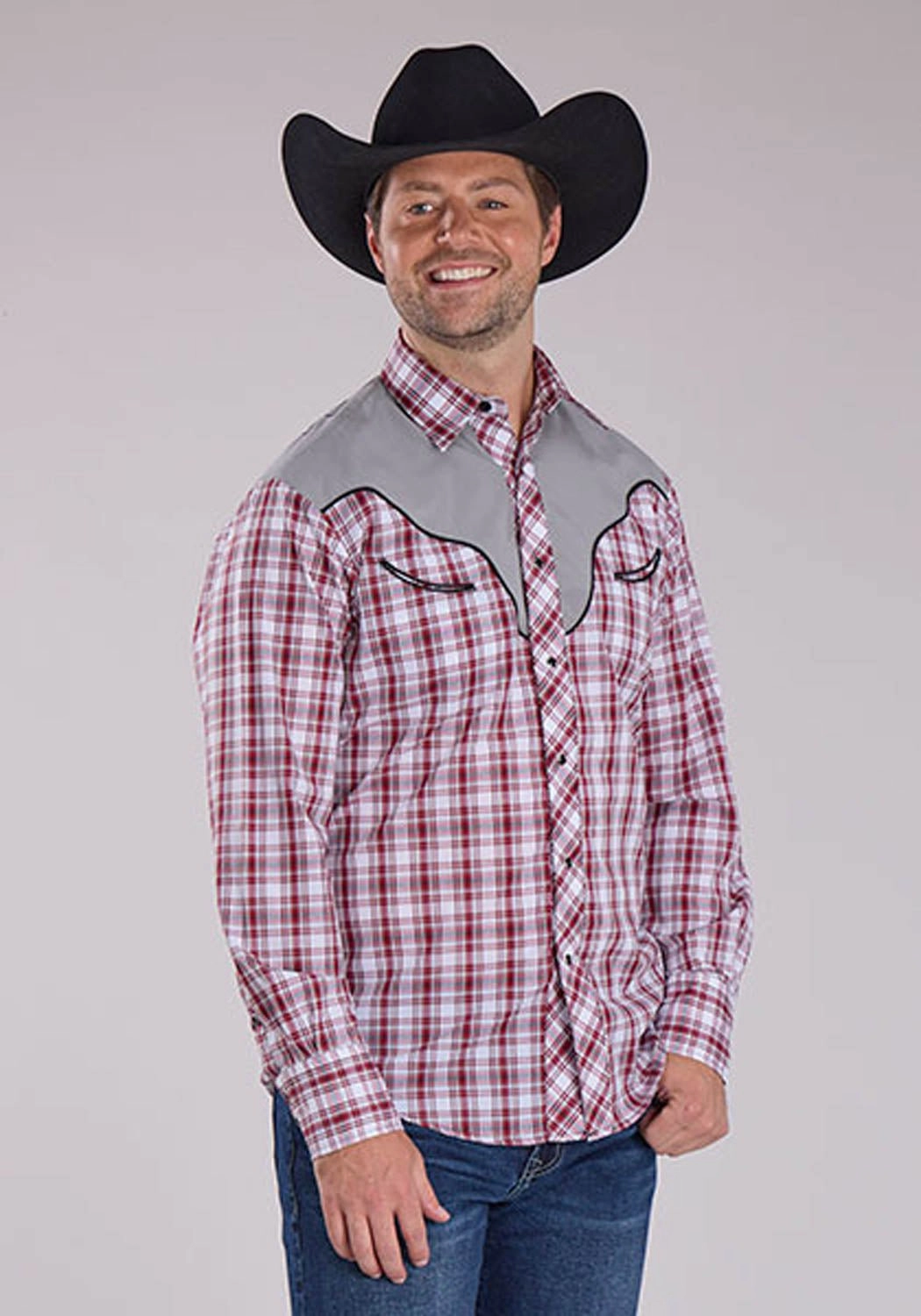 Functional Fashion Roper Mens 2485 Southwestern Cross Red/Grey Cotton Blend L/S Shirt
